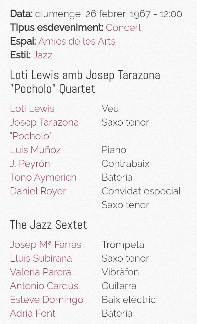 Detall músics que van tocar amb Lotti Jazz Cava any 1967
