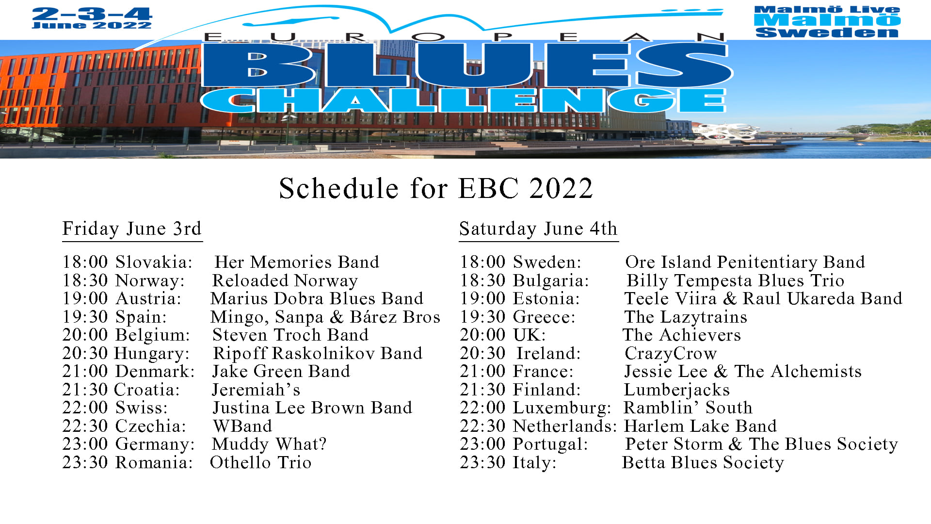 EBC 2022 Schedulle